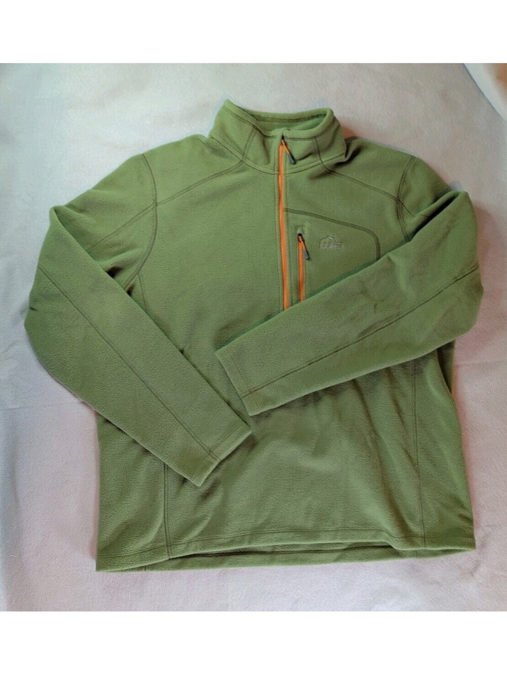 LL Bean Fleece Jacket Men's L Green and Orange Outdoor Full Zip Pockets
